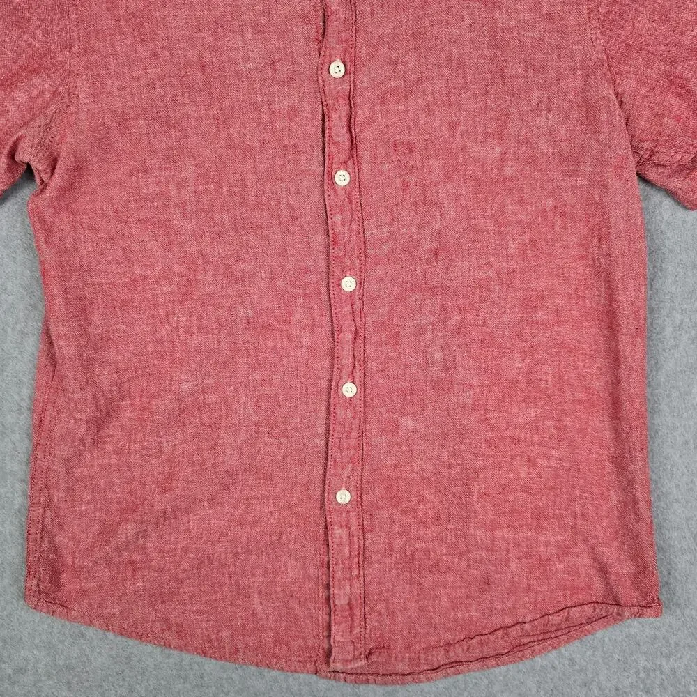 American Rag Cie Mens Medium Red Linen Blend Short Sleeve Button Down Shirt - Picture 4 of 12